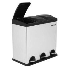 Lixeira de cozinha resistente com pedais de reciclagem em aço inoxidável 54 litros 3 x