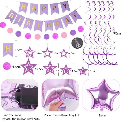 Ensemble de décoration d'anniversaire violet avec banderole, ballons et 2
