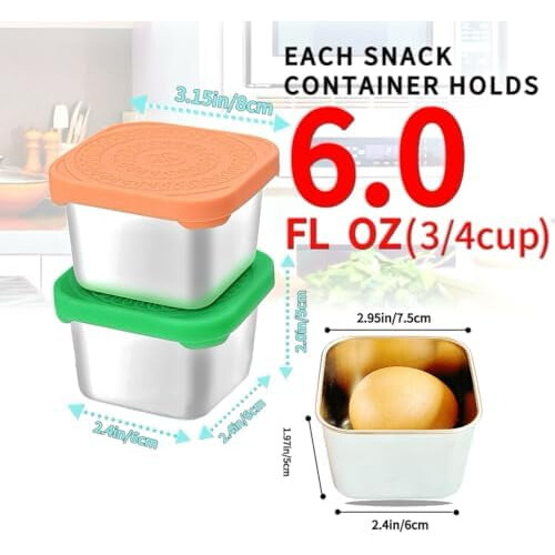 6-pak 6oz snackbeholdere i rustfrit stål med silikone 1