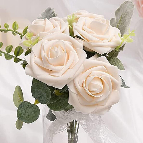 50 roses en mousse champagne avec tiges 2