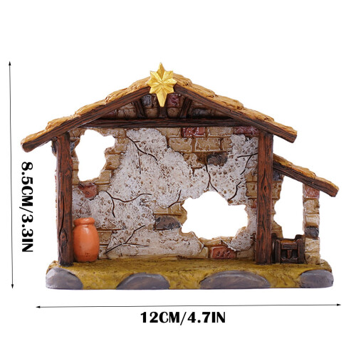 Crèche en résine avec étable – 9 figurines et 3 1