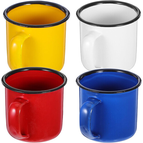4pcs Enamel Mugs Water Cup Household Enamel Cup Simple Beautiful Design Sturdy Structure Practical Use