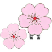 Clip metálico portátil para gorra de golf con marcador magnético de bola con forma de flor de durazno rosa.