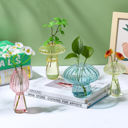 Mushroom Vase Set Colored Glass 6 pcs 2