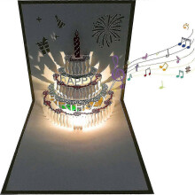 3d Birthday Cards, 1 Pack Color Changing Light & Auto Play Music Happy Birthday Cake Card