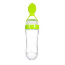 Mamadeira de silicone para bebê com colher – Verde