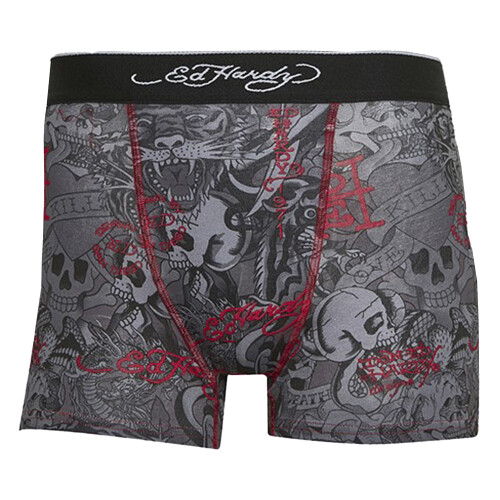 (X-Large, Grau / Rot) Ed Hardy - Ed Hardy - 5er Pack Herren Boxershorts Baumwolle Elastikbund 1