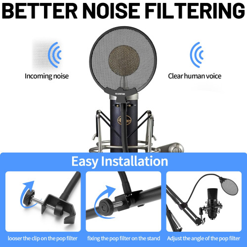 SUUNTOK Metal Pop Filter, Upgraded High Performance Microphone Pop Filter, Ideal Pop Filter for Microphone Recording Sessions and Broadcasting 2
