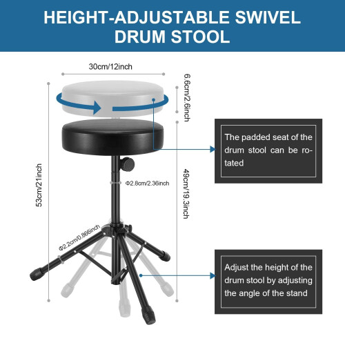 CROWNSHOP Drum Stool Adjustable Piano Stool Folding Throne Chair 1