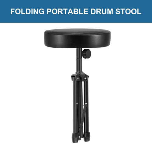 CROWNSHOP Drum Stool Adjustable Piano Stool Folding Throne Chair with 2