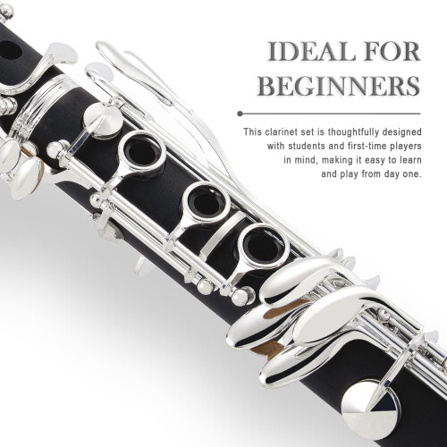 SONICAKE B Flat Clarinet for Beginners, Upgraded Ebonite Bb Clarinet Silver-plat 1