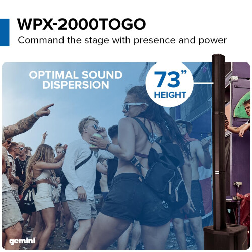 Gemini Sound WPX-2000TOGO Active Battery-Powered Column Line Array Speaker System - 1000W Peak Power, 8-Hour Playtime, Bluetooth, TWS Link, Wireless 1