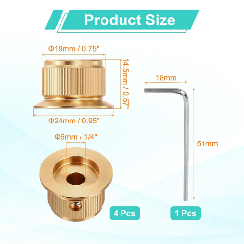 sourcing map 4Pcs Aluminium Potentiometer Knobs 1/4" Volume Tone Control Top Hat Knobs with L-Type Hexagonal Wrench for Guitar Instruments Audio Mixe 1