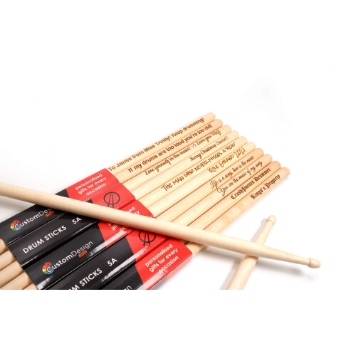 Personalised Drum Sticks - 5A Size | Custom Engraved Drumsticks with Text | Design A Unique Gift 2