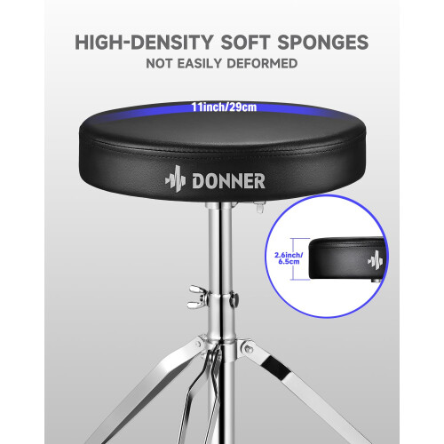Donner Drum Throne Set, Padded Seat Height Adjustable Drum Stools, 5A Drumsticks Included, Multiple Iterations, Trusted Choice for Drummers 2
