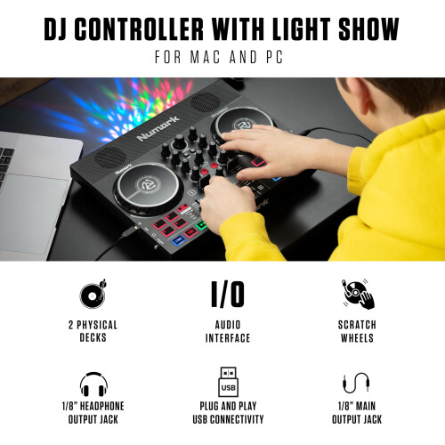 Numark Numark Party Mix Live DJ Controller with Speakers, Lights, 2 Decks, Mixer, Audio Interface and Serato Lite 1