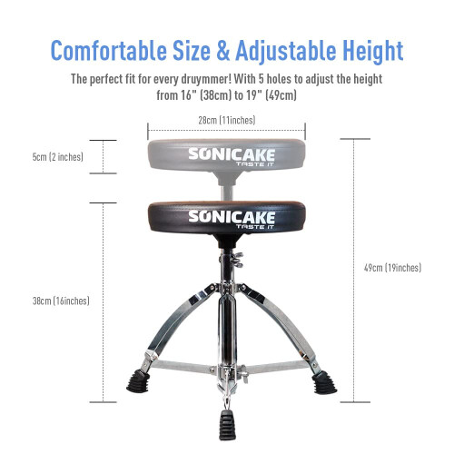 SONICAKE Drum Stool Adjustable Drum Throne Foldable with Anti-Slip Padded Drum Seat Black 1