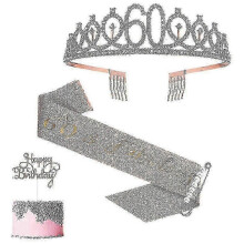 60th Birthday Sash and Tiara Set for Women, Rose Gold 60 & Fabulous Crown Kit