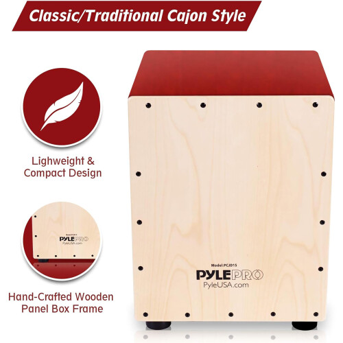 Pyle Full Size Cajon Drum Box, Wooden Percussion Beat Box with Interna 1