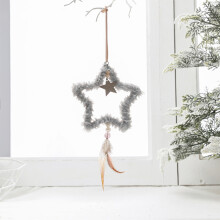 Plush Star Christmas Ornament, Grey, 9.3in