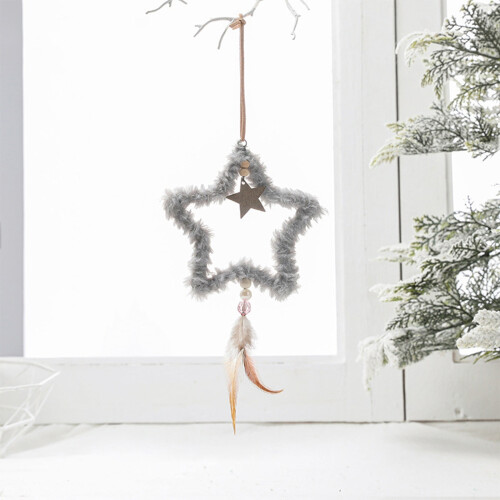 Plush Star Christmas Ornament, Grey, 9.3in