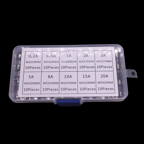 Συλλογή από γυάλινες ασφάλειες 5x20mm 0,2A–20A (100 τεμάχια)