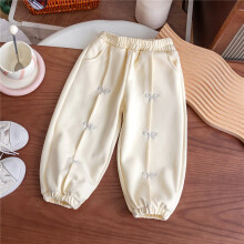 (Apricot, 110cm) Girls spring wear 2026 new sweatpants for baby girls, stylish Korean style pants, children's pockets