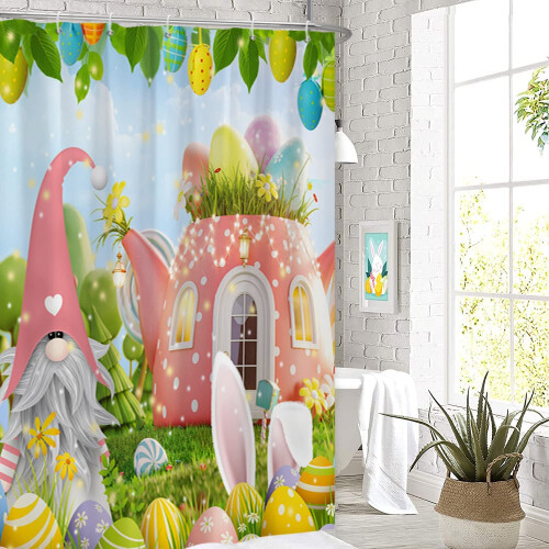 Påskduschdraperi med tomtar och ägg 180x213 cm 2