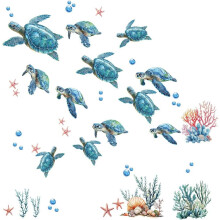 Autocolante de perete cu broaște țestoase marine, temă oceanică, 90x39cm