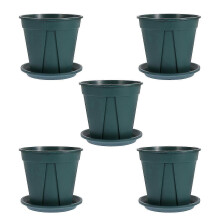 5 Sets Plastic Planters with Trays for Household Garden Patio Outdoor Plants Pots