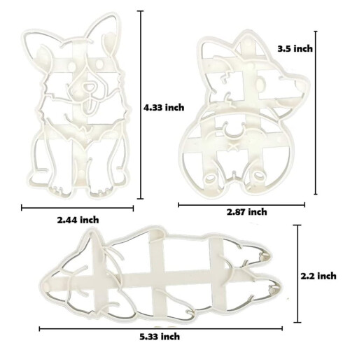 Conjunto de 3 Cortadores de Biscoito de Plástico em Formato de Corgi 2