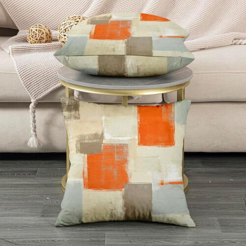 Ensemble de 2 housses de coussin en velours orange et gris, 50 x 50 cm 2