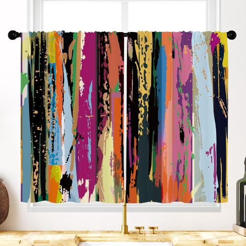 Farverige ternede køkkengardiner 61x91 cm (2 paneler) 1