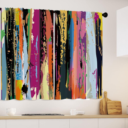 Farverige ternede køkkengardiner 61x91 cm (2 paneler) 2