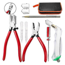9Pcs Glass Running Breaking Pliers and Glass Cutter Kit, Breaker Grozer Pliers with Curved Jaws, for Stained Glass, Tile
