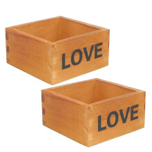 2Pcs Square Wooden Planter Box Desktop Succulents Holder Wood Flowerpot