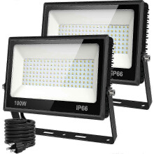 2 Pack 100W LED Flood Light Outdoor with Plug, 9000lm IP66 Waterproof Security Light 6500K Daylight