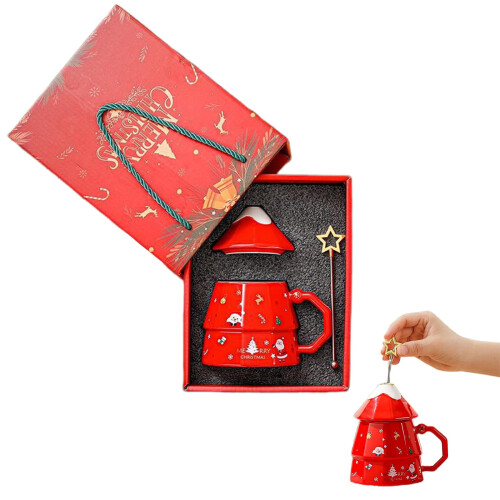 Keramik-Weihnachtsbaumbecher mit Deckel und Löffel 1