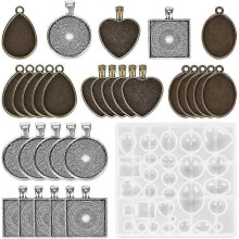 Silicone Resin Molds Jewelry Making Epoxy Resin Molds Epoxy Resin Molds With 30 Pieces Pendant Trays Diy Crafts Include Square, Round, Oval, Teardrop