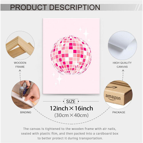 Affiche murale boule disco rose 12x16 pouces 1
