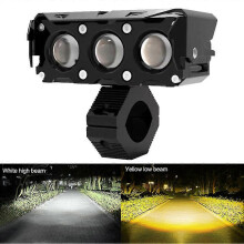 Motorcycle Led Spotlight Dual Color Hi/low Beam Mini Lens Headlight Driving Light Fog Lamps For Car Trucks Suv Utv 12v 24v