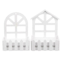 2pcs White Wooden Fence Wall Hanging Flower Pots for Wall Decoration