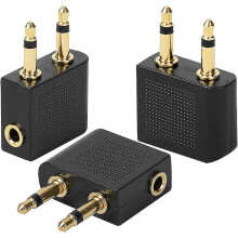 Flying Headset Adapter Stereo Auxiliary Jack Headset Adapter (black) (3pcs)