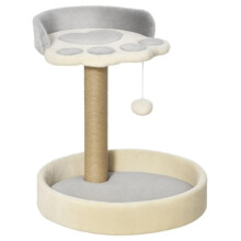 Krabpaal - PawHut - pootvormig - met 2 plateaus en een hangende pompon - bekleed met pluche - grijs