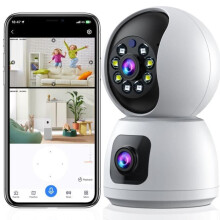 CAMCAMP Draadloze WiFi-bewakingscamera voor binnen met dubbele lens (2MP+2MP) en babyfooncamera