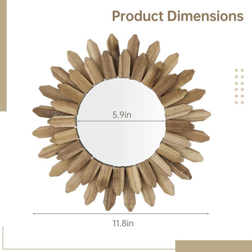 Wood Sunburst Wall Mirror 11.8 in 2