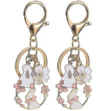 2Pcs Japanese Cherry Blossom Bunny Charm Keychains Key Ring Pendants