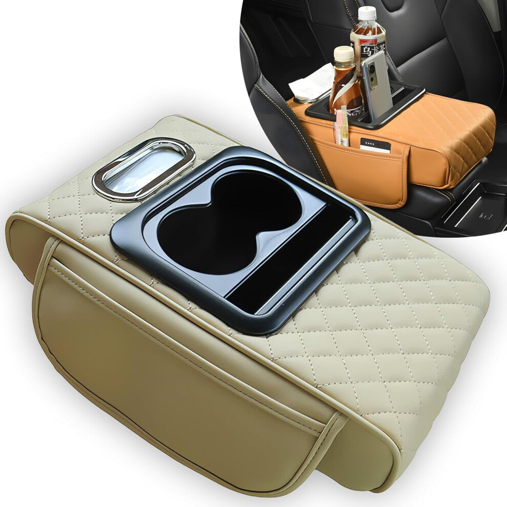Pu Leather Car Armrest Organizer With Pockets & Cup Holders 9058772264633