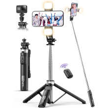 53" selfiestangstativ med to lys og fjernkontroll, telefonstativ