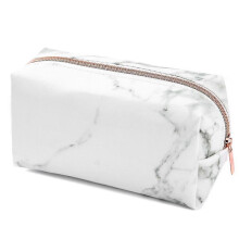 White Marble Pu Stationery Pencil Case Pouch Makeup Bag With Gold Zip For Girls Woman's Teenagers (haoyi